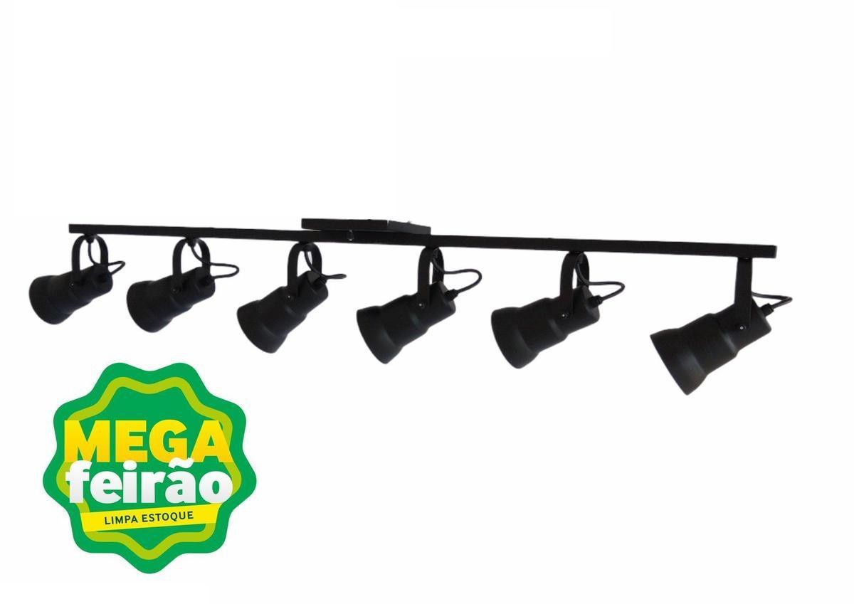 Spot Sobrepor Direcionável 2716 Trilho Com 6 Lâmpadas Canopla Quadrada Emalustres Preto