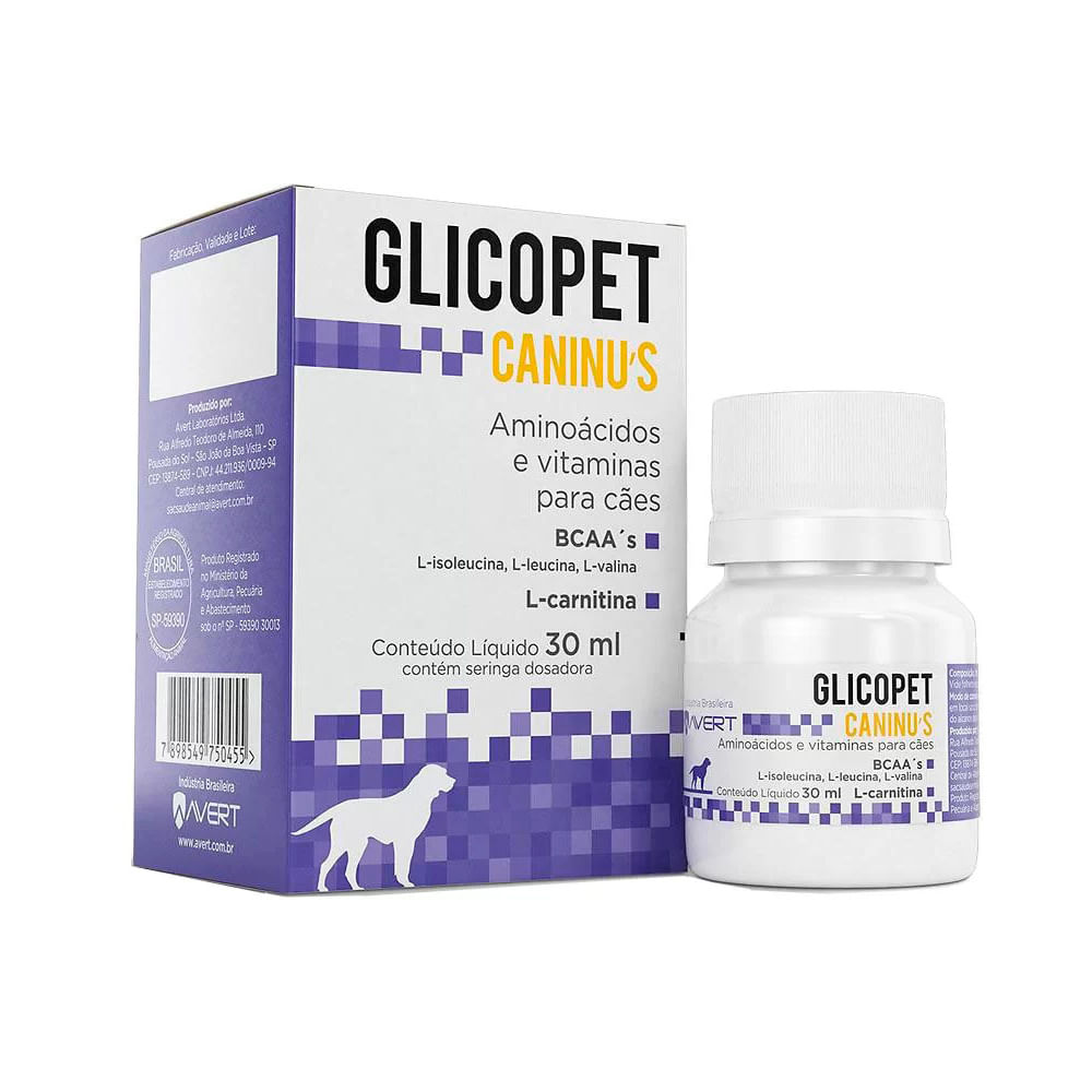 Encontraproduto.com.br - Glicopet Caninus 30ml Avert Suplemento para Cães