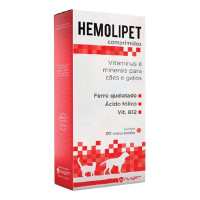 Hemolipet 30 comp Avert Suplemento Cães e Gatos
