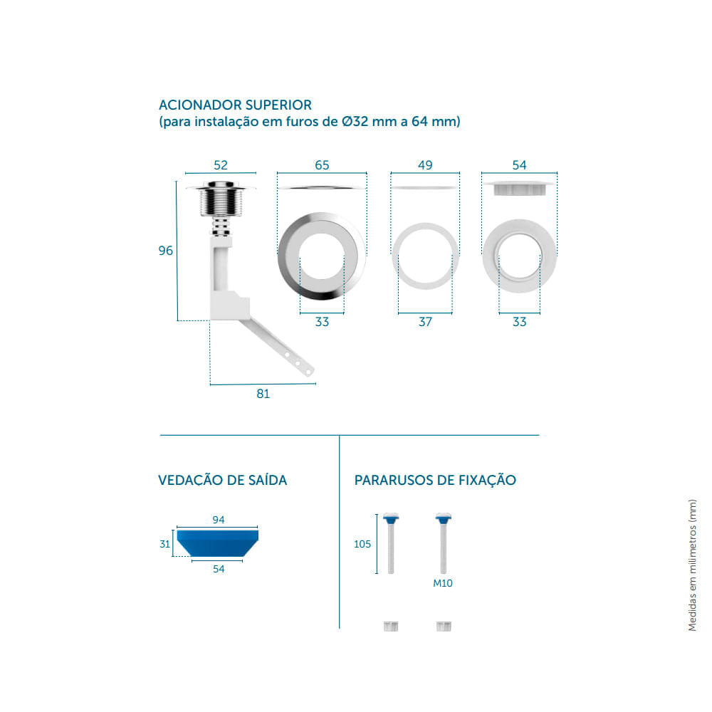 Encontraproduto.com.br - Kit Completo Para Caixa Acoplada Com Acionador Superior Blukit