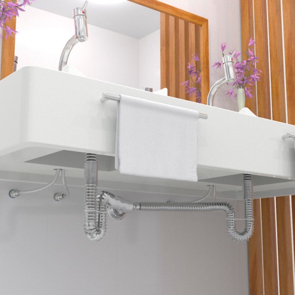 Encontraproduto.com.br - Sifão Duplo Sanfonado Extensível Blukit 72cm Cromado Universal