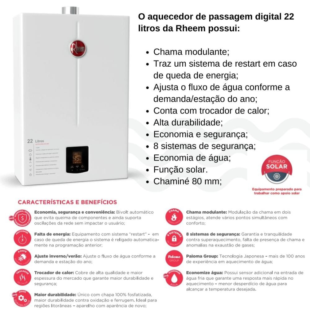 Encontraproduto.com.br - Aquecedor de Passagem Digital Rheem 22 L/min GLP RB3AP22PVPTIN – Bivolt