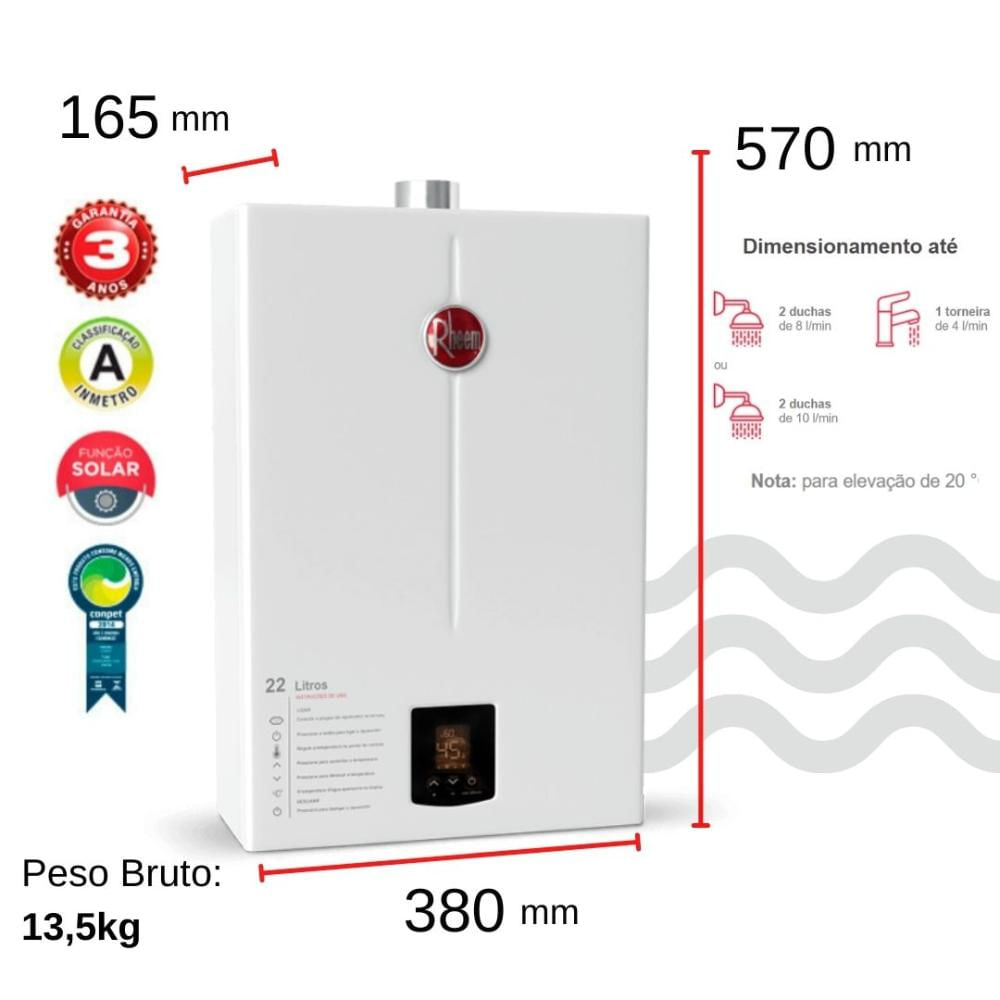 Encontraproduto.com.br - Aquecedor de Passagem Digital Rheem 22 L/min GLP RB3AP22PVPTIN – Bivolt