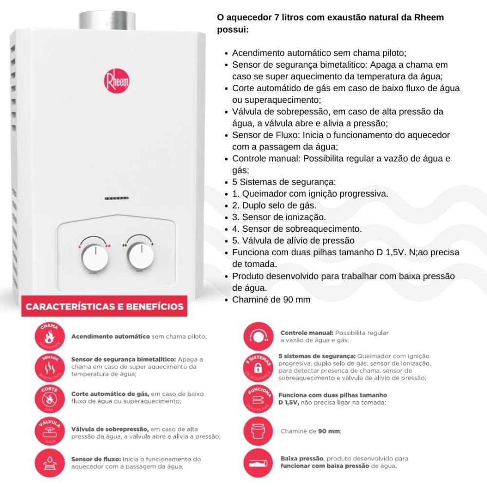 Encontraproduto.com.br - Aquecedor 7 litros mecânico com sensor de Fluxo GN Rheem