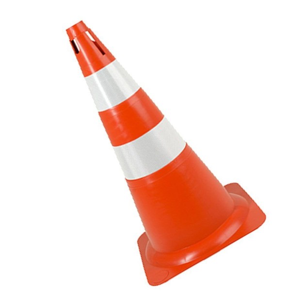 Encontraproduto.com.br - Cone Sinalização 70cm Laranja com 2 Faixas Brancas Borda Flexível Deltaplus