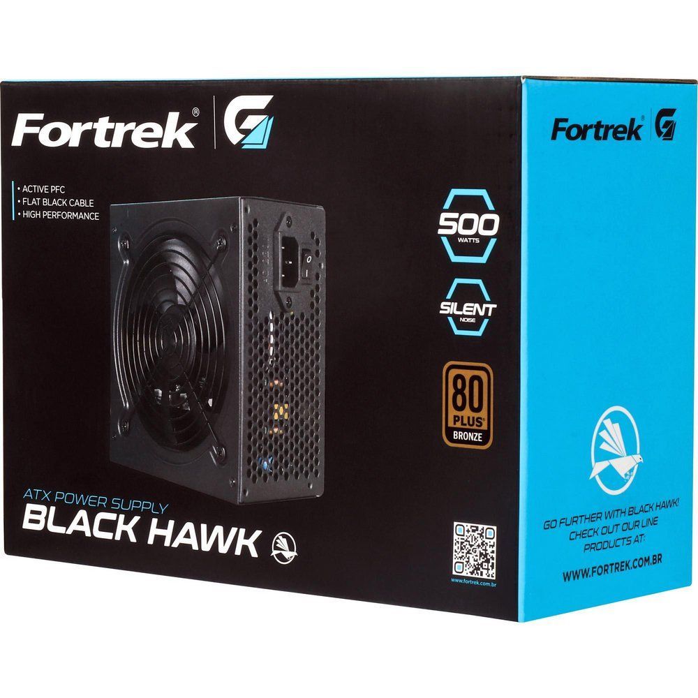 Encontraproduto.com.br - Fonte Gamer Atx Fortrek Black Hawk 500w 80 Plus Bronze Pfc Ativo [f002]