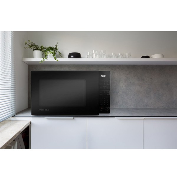 Encontraproduto.com.br - Micro-ondas Toshiba 35 Litros Cinza com Porta Preta EM35PA(GR) - 127 Volts