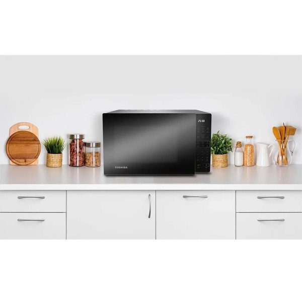 Encontraproduto.com.br - Micro-ondas Toshiba MM2-EM35PB(GM) 35L Tecnologia SmartPlate Cinza Com Porta Espelhada 220V