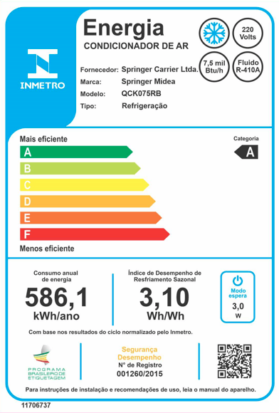 Encontraproduto.com.br - Ar Condicionado Janela Eletrônico Springer Midea 7500 BTUs Frio 220V QCK075RB