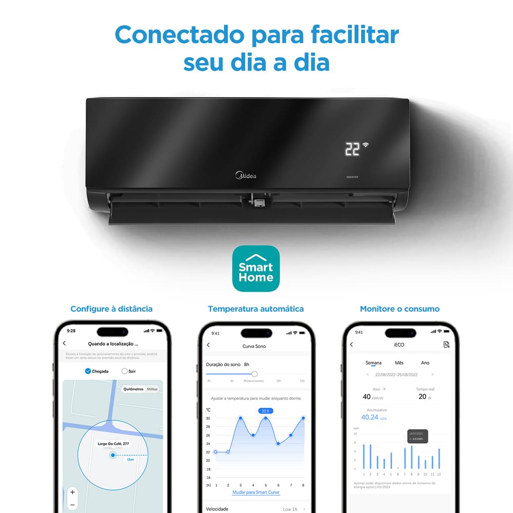 Encontraproduto.com.br - Ar Condicionado Split Hi Wall Inverter Springer Midea Xtreme Save Connect 12000 BTU/h Quente e Frio 42MGVQI12M5 – 220 Volts