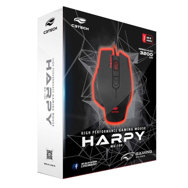 Encontraproduto.com.br - Mouse Gamer USB HARPY 3200DPI LED Multicolorido Preto C3 TECH MG-100BK
