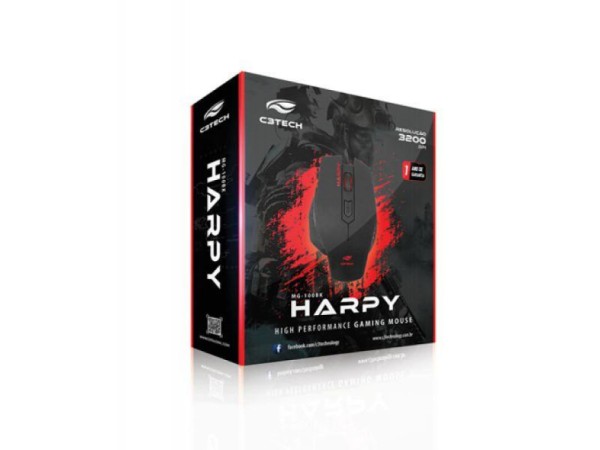 Encontraproduto.com.br - Mouse Gamer USB HARPY 3200DPI LED Multicolorido Preto C3 TECH MG-100BK