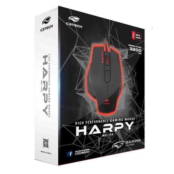 Encontraproduto.com.br - Mouse Gamer USB HARPY 3200DPI LED Multicolorido Preto C3 TECH MG-100BK
