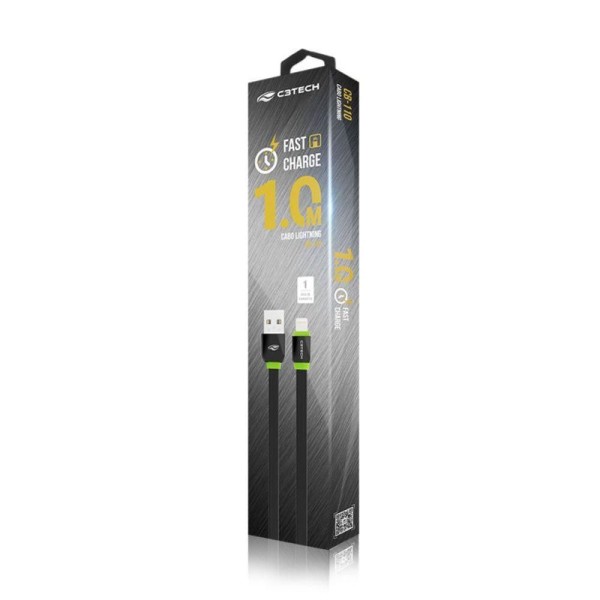Encontraproduto.com.br - Cabo USB Lightning 2.0A 1 Metro Preto C3 TECH CB-110BK