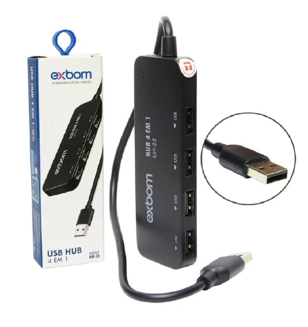 Encontraproduto.com.br - Mini Hub Leitor 4 Portas Usb 2.0 De Uso Simultâneo Exbom UH-25X
