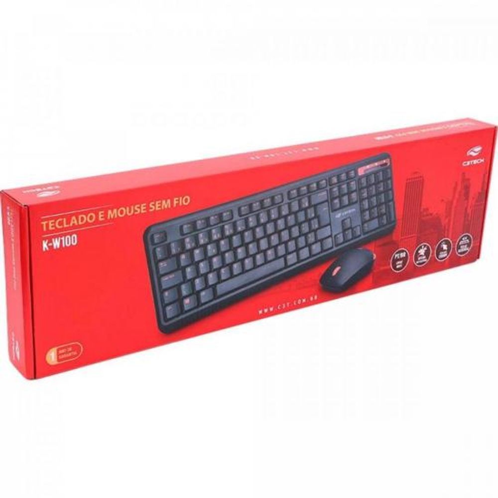 Encontraproduto.com.br - Kit Teclado E Mouse C3tech K-w100bk, Wireless, Abnt2, 1200dpi