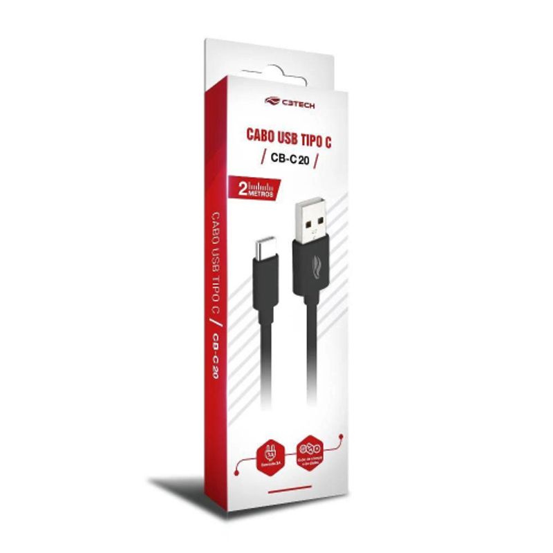 Cabo Usb-C 2m 3a Cb-C20bk C3tech