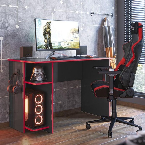 Encontraproduto.com.br - Mesa Computador Gamer 3875 Com Suporte Fone De Ouvido Preto/Vermelho Preto/Vermelho