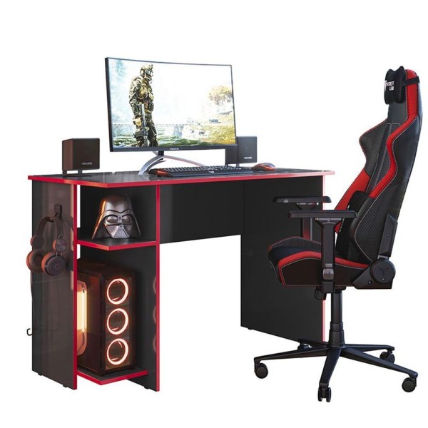 Encontraproduto.com.br - Mesa Computador Gamer 3875 Com Suporte Fone De Ouvido Preto/Vermelho Preto/Vermelho