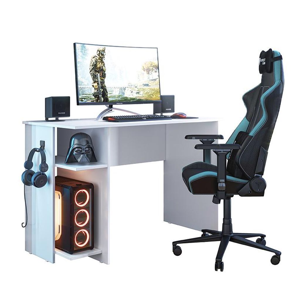 Encontraproduto.com.br - Mesa Para Computador Gamer Com 2 Prateleiras Cor Branco - Qmovi