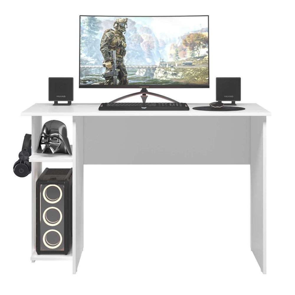 Encontraproduto.com.br - Mesa Para Computador Gamer Com 2 Prateleiras Cor Branco - Qmovi