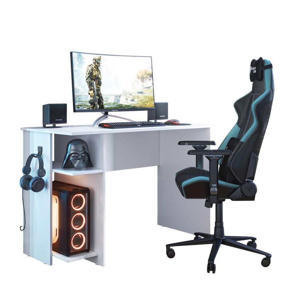Encontraproduto.com.br - Mesa Para Computador Gamer Com 2 Prateleiras Cor Branco - Qmovi
