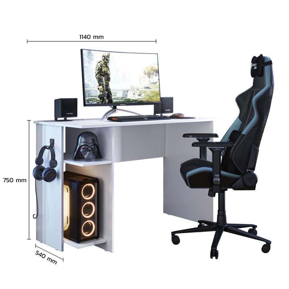 Encontraproduto.com.br - Mesa Para Computador Gamer Com 2 Prateleiras Cor Branco - Qmovi