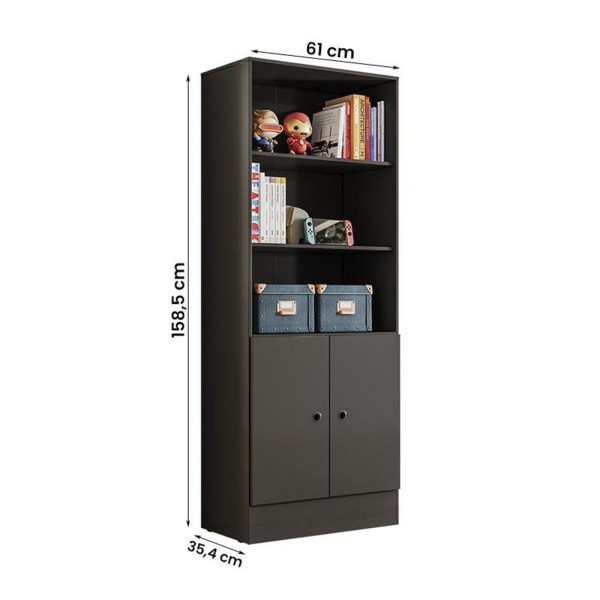 Encontraproduto.com.br - Armario Livreiro Gamer 4095 2 Portas E 3 Prateleiras Preto Fosco Preto Fosco