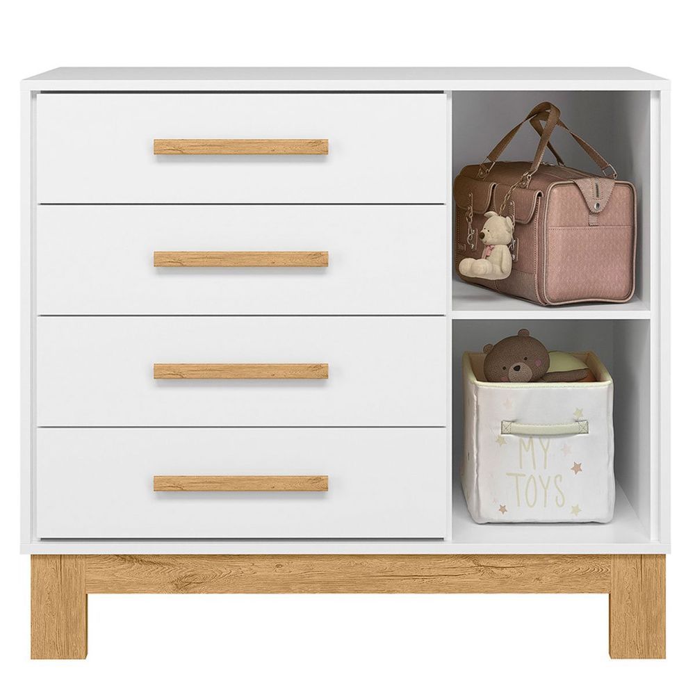 Encontraproduto.com.br - Comoda Sapateira Infantil 1 Porta 4 Gavetas Q Encanto Slim Branco Acetinado - Qmovi