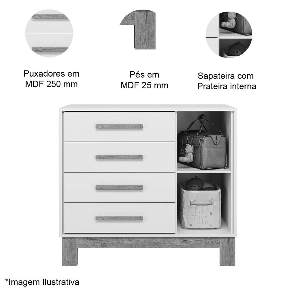Encontraproduto.com.br - Comoda Sapateira Infantil 1 Porta 4 Gavetas Q Encanto Slim Branco Acetinado - Qmovi