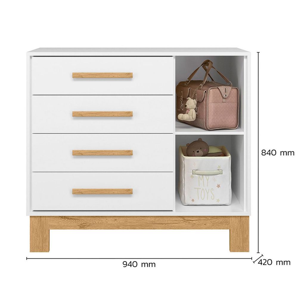 Encontraproduto.com.br - Comoda Sapateira Infantil 1 Porta 4 Gavetas Q Encanto Slim Branco Acetinado - Qmovi
