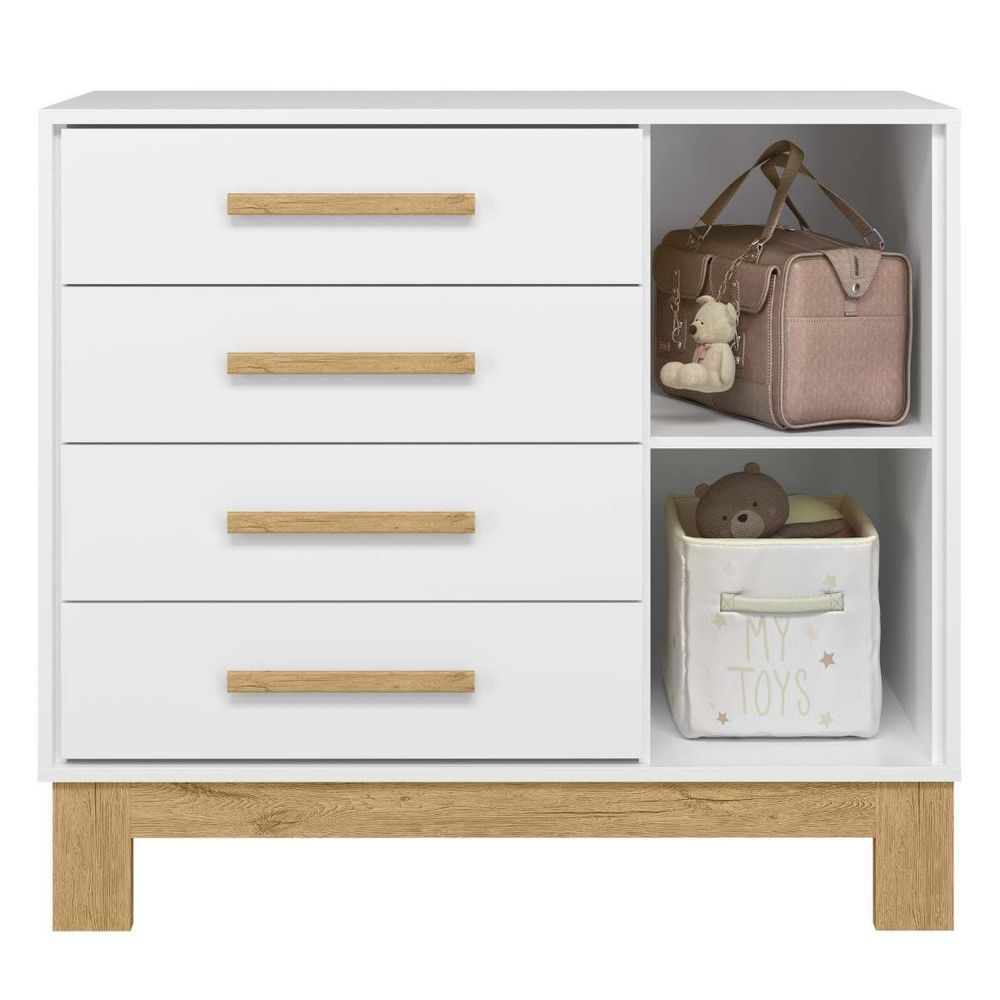 Encontraproduto.com.br - Comoda Sapateira Infantil 1 Porta 4 Gavetas Q Encanto Slim Branco Acetinado - Qmovi
