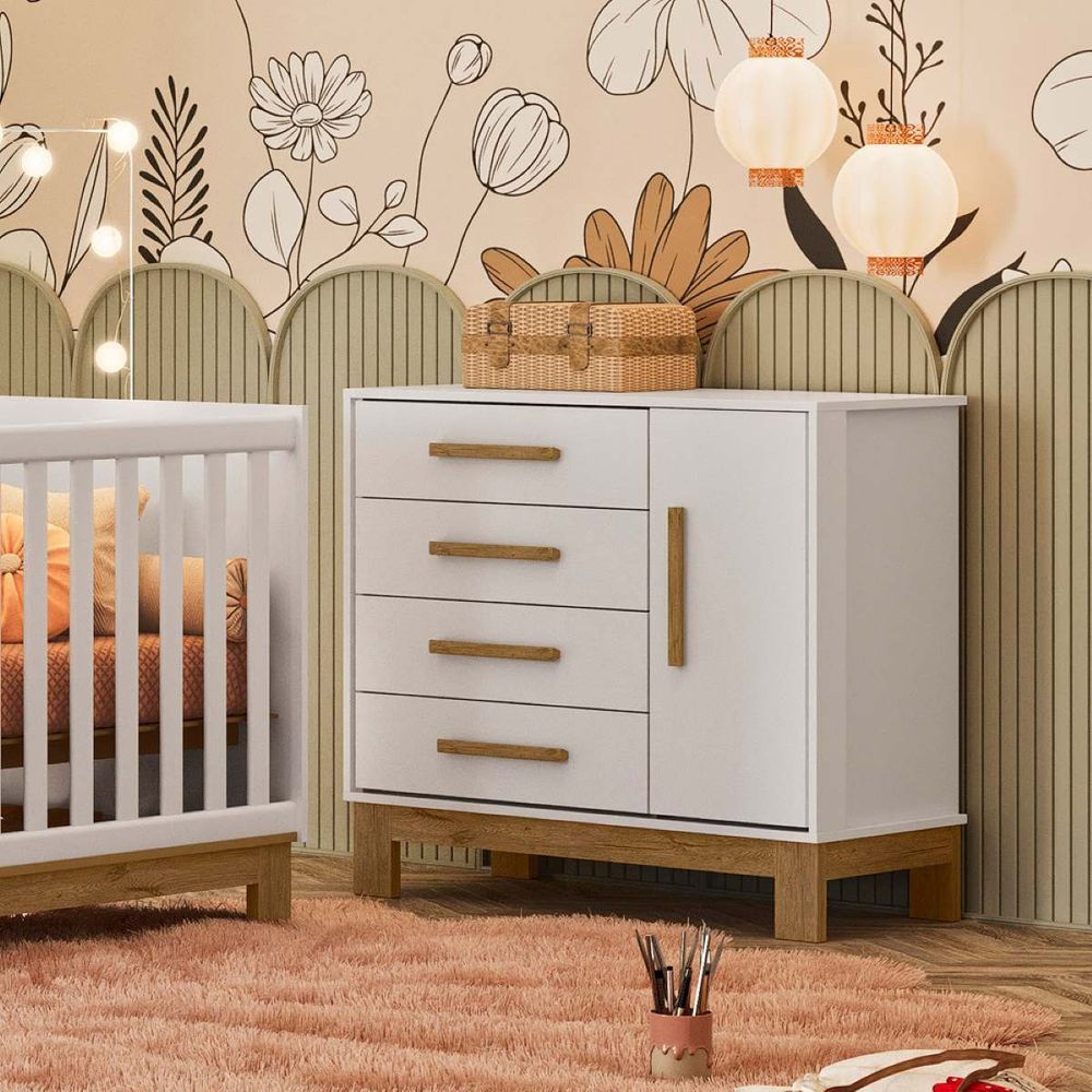 Encontraproduto.com.br - Comoda Sapateira Infantil 1 Porta 4 Gavetas Q Encanto Slim Branco Acetinado - Qmovi