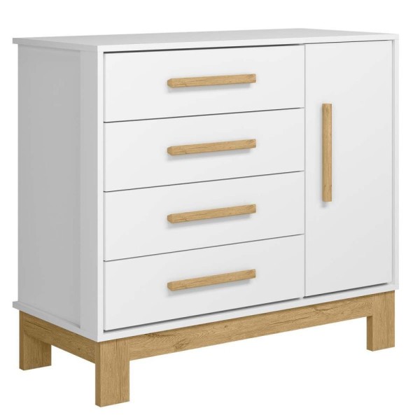 Encontraproduto.com.br - Comoda Sapateira Infantil 1 Porta 4 Gavetas Q Encanto Slim Branco Acetinado - Qmovi