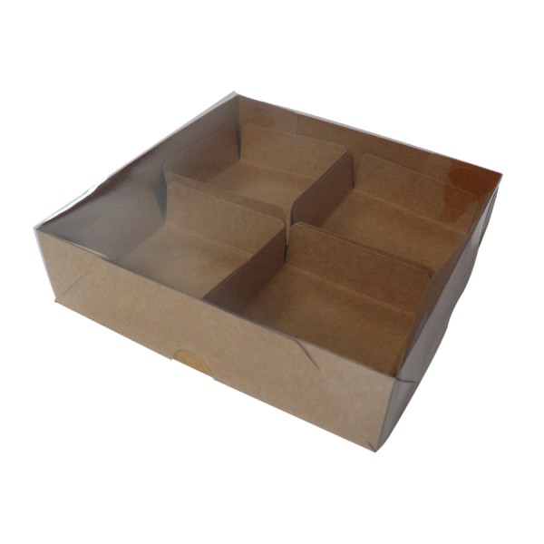 Caixa Para 4 Brownies Kraft 16X16X4cm 5 Unidades P0583 YINPACK