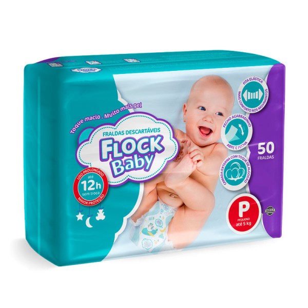 Encontraproduto.com.br - Fraldas Descartáveis Flock Baby P 50 Unidades