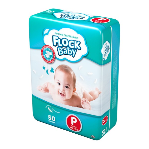 Encontraproduto.com.br - Fraldas Descartáveis Flock Baby P 50 Unidades
