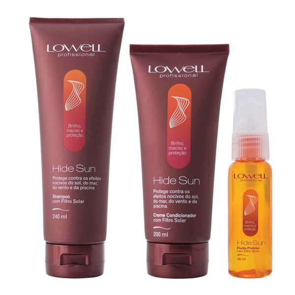 Encontraproduto.com.br - Shampoo + Condicionador + Fluído Capilar Lowell Hide Sun Kit Com 3 Produtos