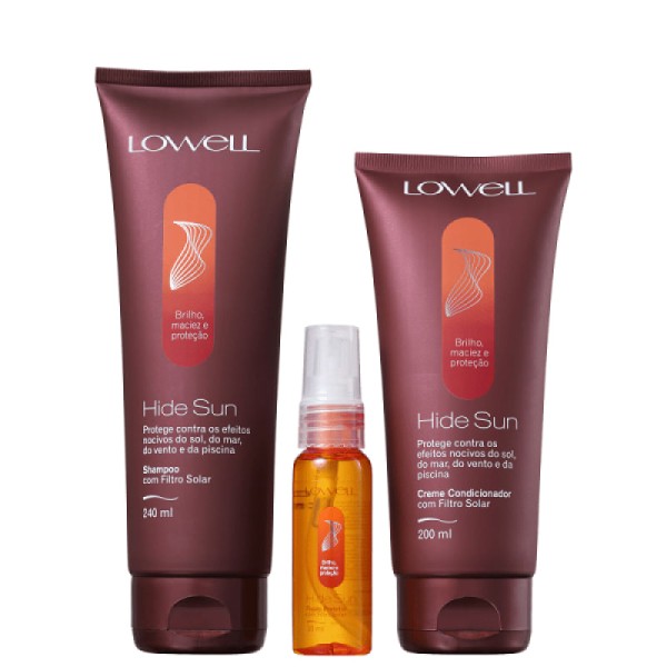 Encontraproduto.com.br - Shampoo + Condicionador + Fluído Capilar Lowell Hide Sun Kit Com 3 Produtos