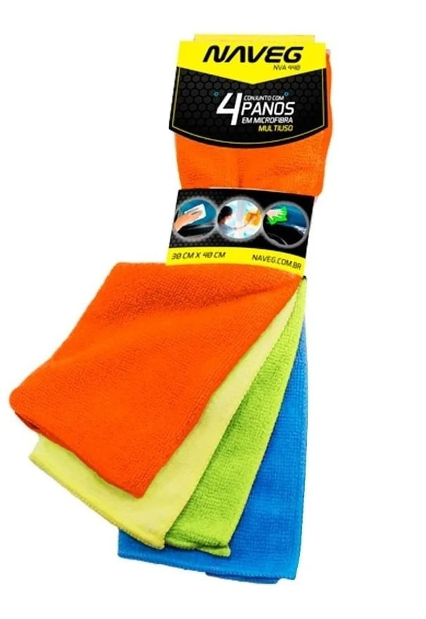 Kit 4 Panos Microfibra Multiuso - NAVEG