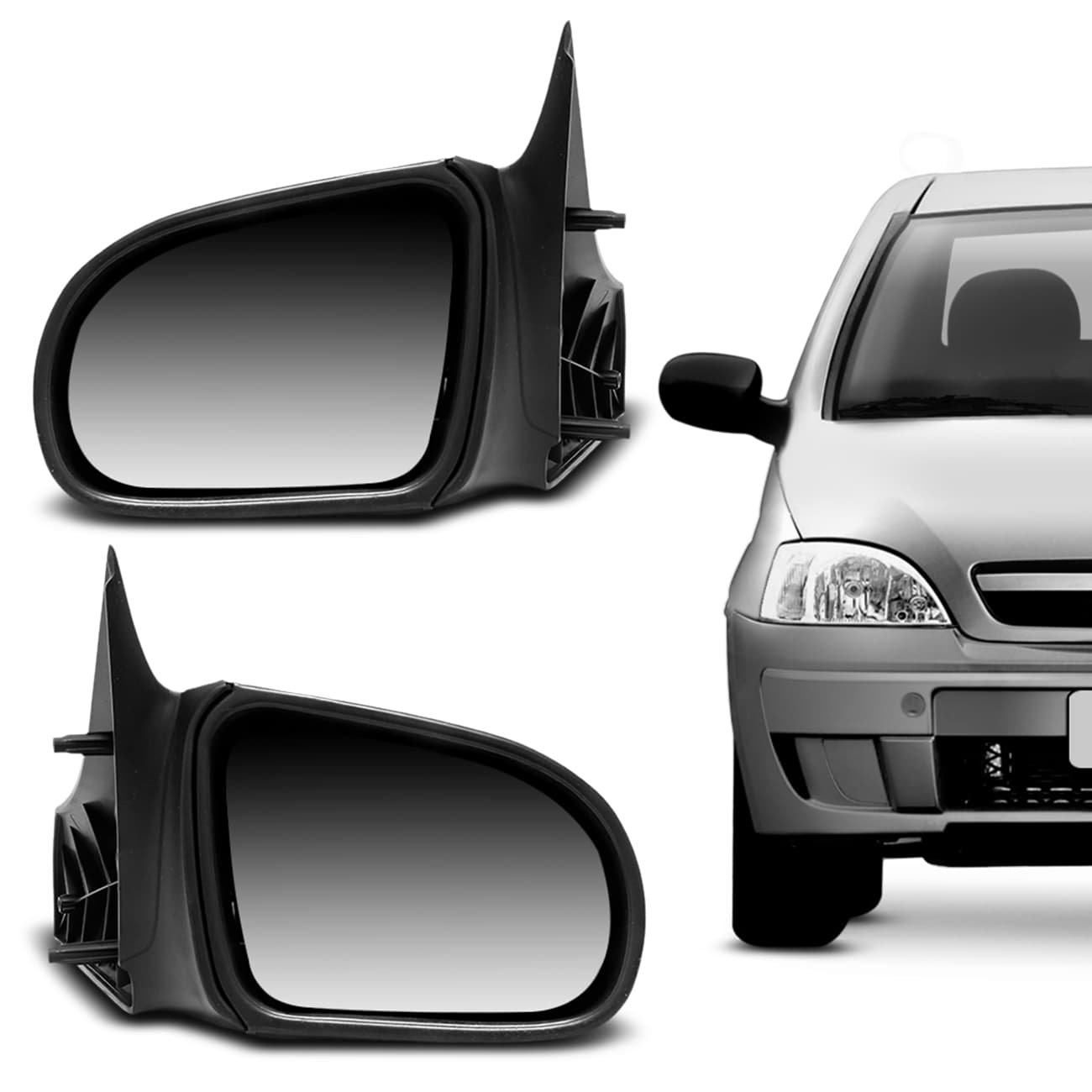 Encontraproduto.com.br - Retrovisor Manual Externo Corsa 94 a 2009 Fixo sem Controle Interno Espelho Preto