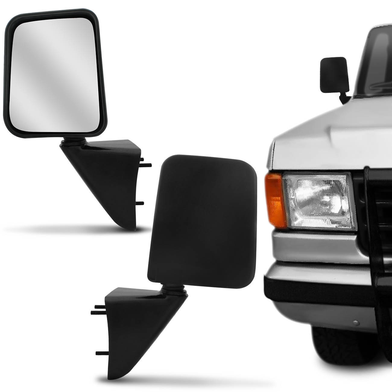 Retrovisor Manual Ford F1000 93 94 95 96 97 Preto sem Controle Com Espelho