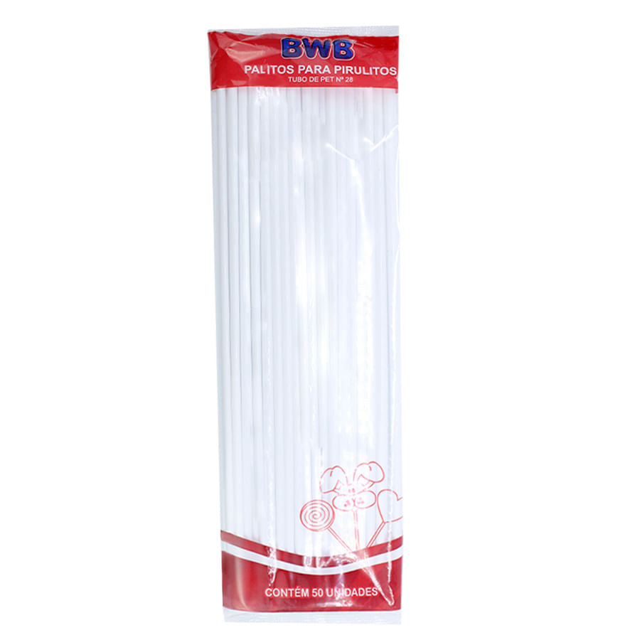 Encontraproduto.com.br - Palito Pirulito Plástico Branco G c/50 - BWB