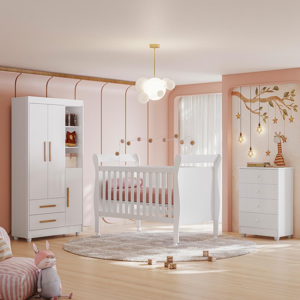 Quarto de Bebê Completo Berço Cômoda e Guarda Roupa Zara Tigus Baby