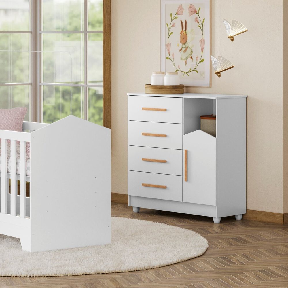 Encontraproduto.com.br - Cômoda de Bebê 100% MDF 1 porta 4 Gavetas Duda Branco