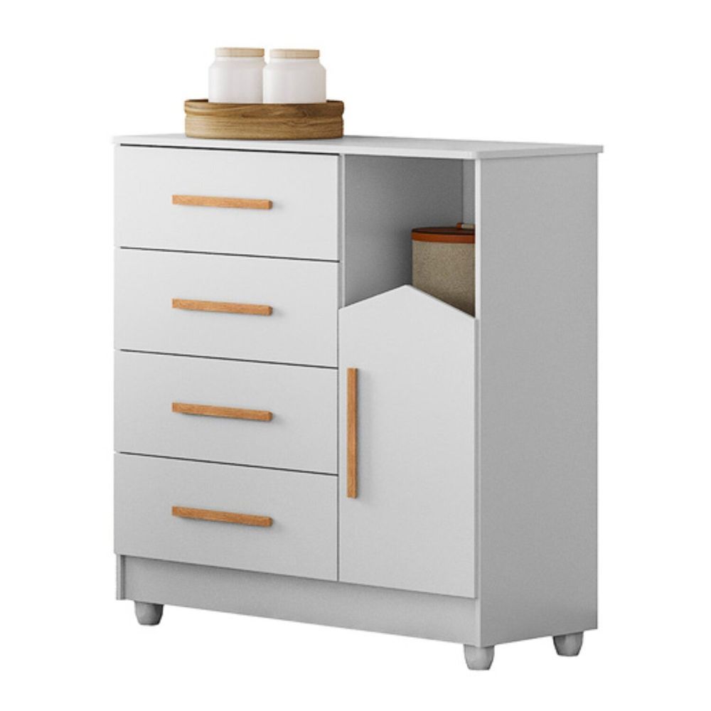 Encontraproduto.com.br - Cômoda de Bebê 100% MDF 1 porta 4 Gavetas Duda Branco