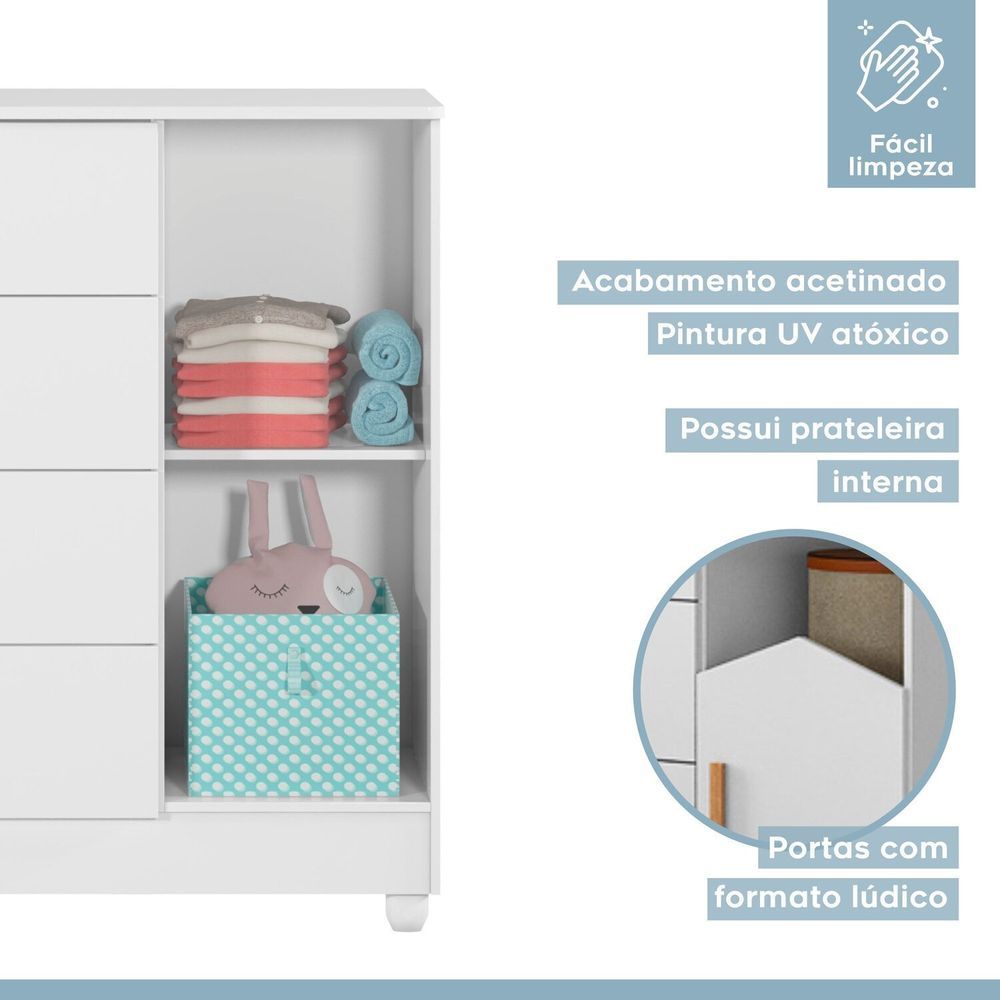 Encontraproduto.com.br - Cômoda de Bebê 100% MDF 1 porta 4 Gavetas Duda Branco