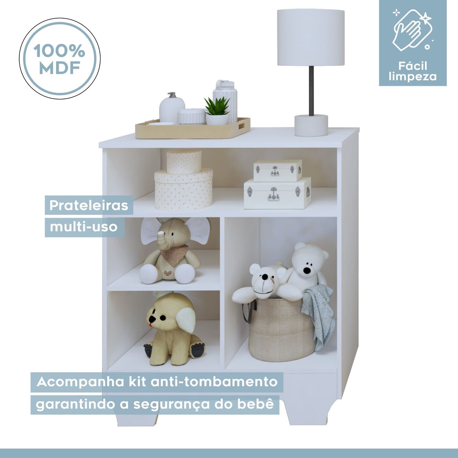 Encontraproduto.com.br - Quarto de Bebê Completo 100% Mdf com Guarda Roupa, Cômoda e Mini Berço Sonharte Branco