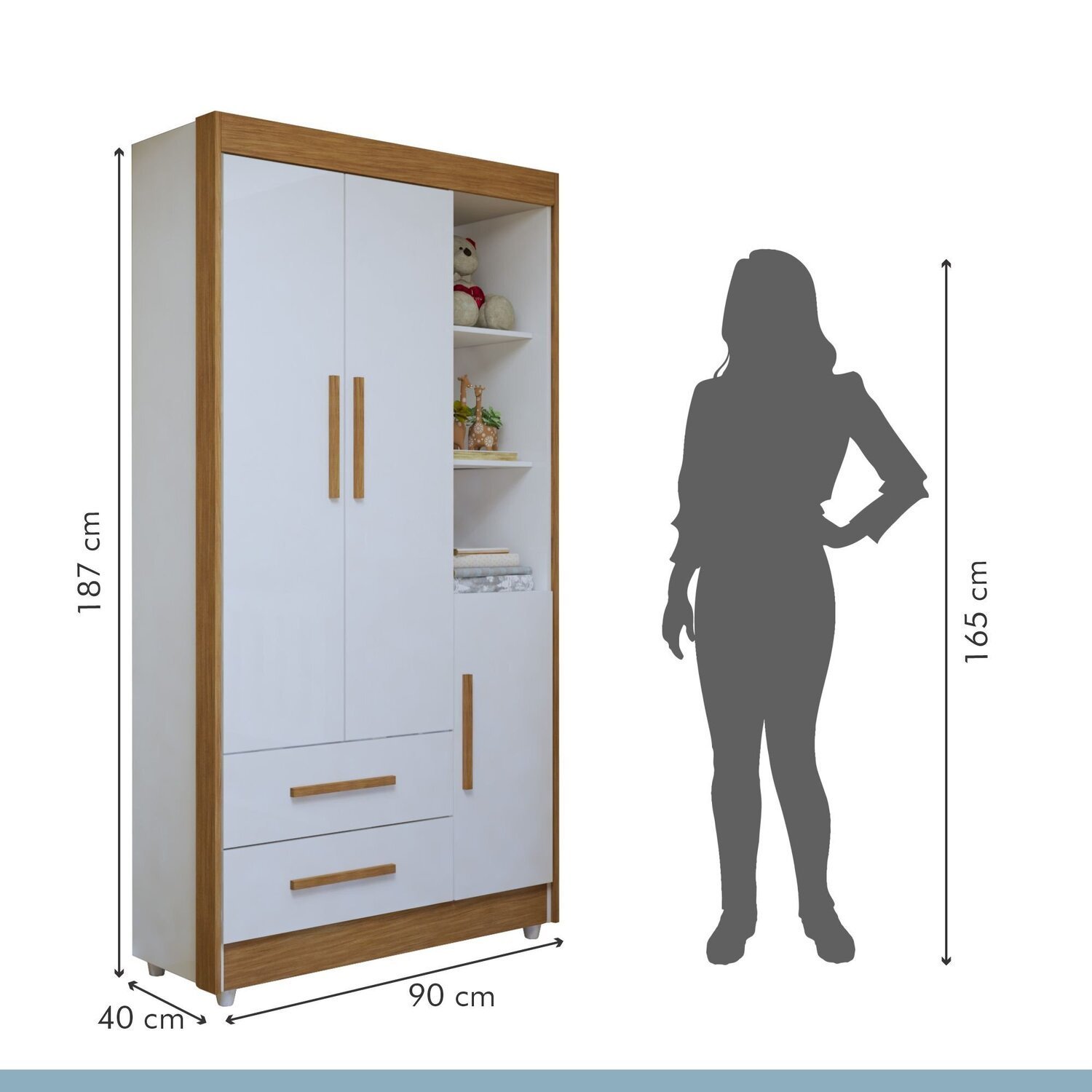Encontraproduto.com.br - Quarto de Bebê Completo 100% Mdf com Guarda Roupa, Cômoda e Mini Berço Sonharte Branco/Amadeirado