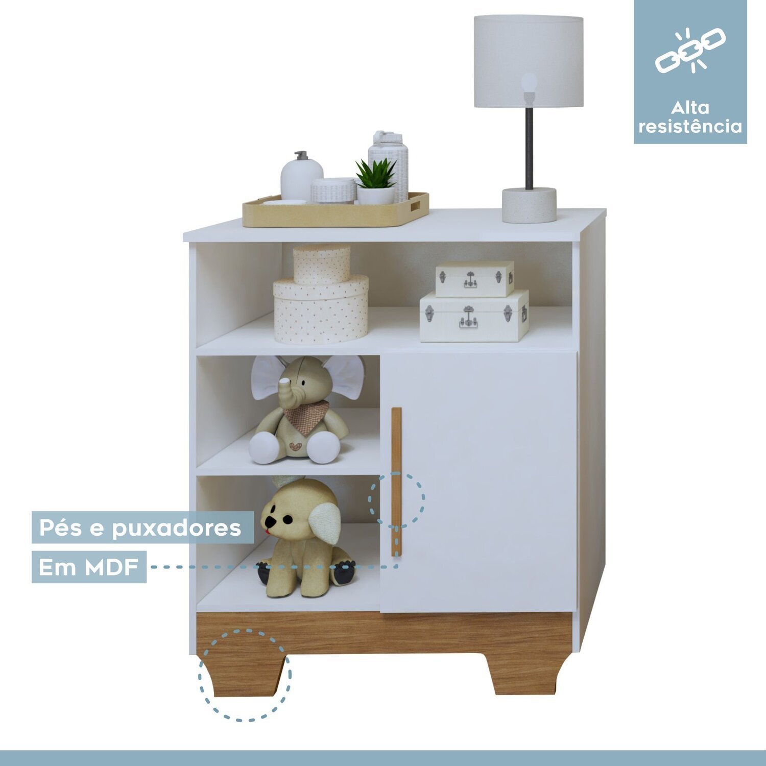 Encontraproduto.com.br - Quarto de Bebê Completo 100% Mdf com Guarda Roupa, Cômoda e Mini Berço Sonharte Branco/Amadeirado